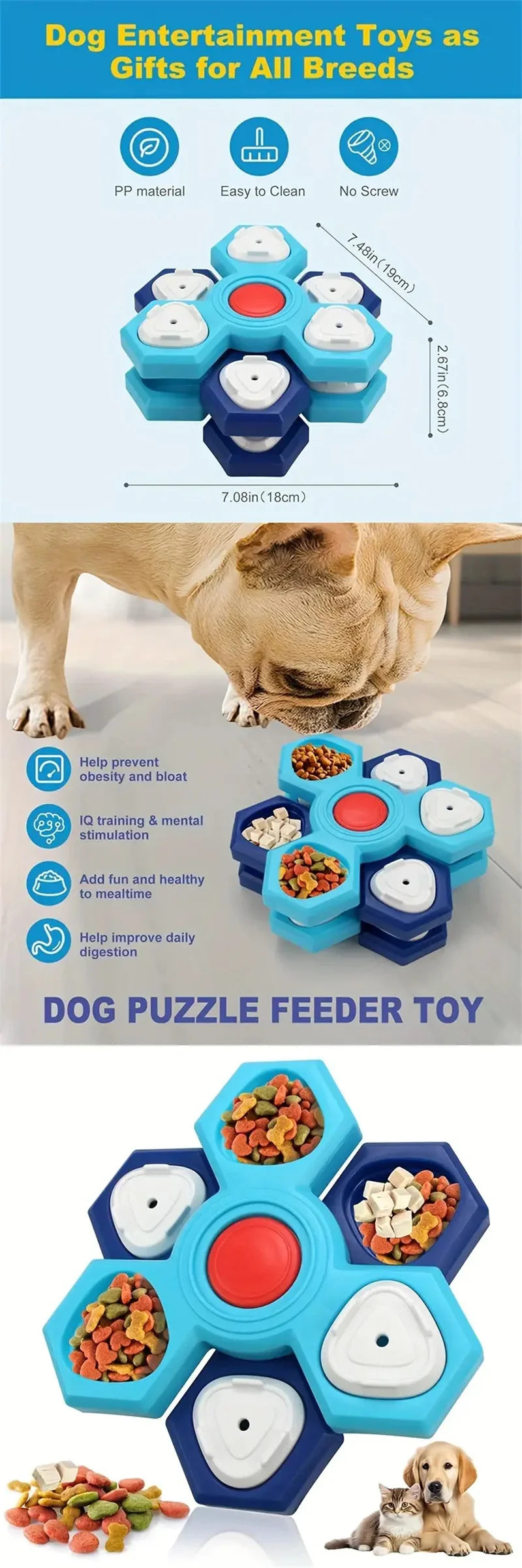 Interactive Dog Puzzle Toy - Multi-Layer Rotating Turntable Slow Feeder For Mental Stimulation & Training